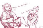  2017 4_toes anthro bra clothing dialogue digitigrade duo english_text fangs feet feline female foot_fetish hindpaw hug male mammal monochrome pawpads paws rat rodent saber-toothed_cat sabertooth_(feature) shorts signature sketch text toes underwear vampirekitty 