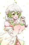  1girl ahoge animal_ears braid braided_ponytail choker ferret ferret_ears ferret_girl ferret_tail green_eyes green_hair hair_over_shoulder highres laimu_(vtuber) long_hair solo uguubear vinesauce virtual_youtuber 