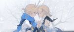  1boy 1girl absurdres ahoge bare_shoulders black_sailor_collar blonde_hair blue_eyes blue_scarf bow brother_and_sister closed_eyes detached_sleeves forehead-to-forehead ghost hair_bow hair_ornament hairclip heads_together highres holding_hands irple kagamine_len kagamine_rin neckerchief necktie number_tattoo open_mouth proof_of_life_(vocaloid) sailor_collar scarf semi-transparent shirt short_hair short_ponytail short_sleeves shoulder_tattoo siblings sleeveless sleeveless_shirt smile snow snowing soundless_voice_(vocaloid) spiked_hair swept_bangs tattoo transparent tree twins vocaloid white_bow winter yellow_neckerchief yellow_necktie 