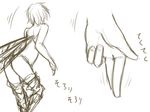  comic fairy fairy_wings fingernails from_behind greyscale hands minigirl monochrome pointy_ears short_hair simple_background sketch surge_concerto tanaka_gorbachev thighhighs translation_request white_background wings 
