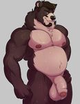  2017 5_fingers anthro balls bear beard belly biceps black_claws black_nose brown_hair brown_skin butt claws digital_media_(artwork) dripping eyebrows facial_hair front_view fur fur_tuft hair half-erect hand_on_hip humanoid_hands humanoid_penis knuxlight looking_at_viewer male mammal multicolored_skin musclegut muscular muscular_male navel nude partially_retracted_foreskin pecs penis pose simple_background smile solos standing sweat teeth thick_thighs triceps tuft uncut werebear white_background white_penis white_skin 