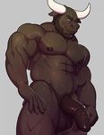  2017 5_fingers abs animal_genitalia anthro areola balls beard biceps big_biceps big_pecs big_penis bovine brown_balls brown_nipples brown_penis cattle digital_media_(artwork) erection eyebrows facial_hair front_view hand_on_leg hand_on_thigh horn huge_penis humanoid_hands knuxlight long_penis looking_at_viewer male mammal manly muscular muscular_male navel nipples nude pecs penis pose simple_background smile snout solo standing sweat thick_penis thick_thighs triceps white_background white_horn 