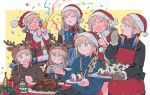  animal_costume antlers apron baker_nemo_(fate) bell blonde_hair blue_hair box braid cake captain_nemo_(fate) christmas christmas_cake christmas_tree closed_eyes collared_shirt confetti engineer_nemo_(fate) fate/grand_order fate_(series) food fur-trimmed_headwear fur_hat fur_trim gift gift_box glasses gradient_hair green_eyes grin hair_ribbon hat highres holding holding_party_popper holding_spoon low-tied_sidelocks low_twin_braids low_twintails marine_nemo_(fate) multicolored_hair nemo_(fate) nemo_(santa)_(fate) nurse_nemo_(fate) oneroom-disco oven_mitts party_popper professor_nemo_(fate) red_headwear reindeer_costume reindeer_hat ribbon santa_costume santa_hat shirt simple_background single_braid smile spoon square_background turkey_(food) twin_braids twintails ushanka 