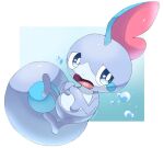  alternate_color animal_focus artist_name blue_background border colored_skin commentary_request fins gradient_background grey_skin head_fins highres iwasi_29 no_humans open_mouth pokemon pokemon_(creature) sad shiny_pokemon sobble tail tears tongue twitter_username white_border 