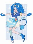 animal_ears blue blue_choker blue_eyes blue_gloves blue_hair choker cure_gelato earrings extra_ears fang full_body gloves jacket jewelry kirakira_precure_a_la_mode leather leather_jacket lion_ears lion_tail long_hair looking_at_viewer magical_girl open_mouth precure protected_link smile solo tail tategami_aoi 