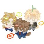  ! ... 3boys animal_ears atou_haruki blonde_hair blood blood_on_clothes blue_jacket blue_pants brown_eyes brown_hair brown_shirt chibi chinese_commentary closed_eyes closed_mouth commentary_request dog_boy dog_ears dog_tail grey_pants hair_between_eyes hand_in_pocket hand_on_own_chin hands_in_pockets highres isoi_reiji jacket light_brown_hair male_focus multiple_boys no_nose open_clothes open_jacket pants parted_bangs pusisisi red_shirt saibou_shinkyoku sanpaku shinano_eiji shirt simple_background spoken_ellipsis spoken_exclamation_mark spoken_squiggle sprout_on_head squiggle tail tail_wagging tank_top white_background white_tank_top 
