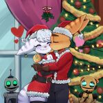 &lt;3 &lt;3_eyes 1:1 2022 accidental_holly blue_eyes bolts breasts butt christmas christmas_clothing christmas_decorations christmas_headwear christmas_present christmas_tree clank_(ratchet_and_clank) clothing cybernetic_arm cybernetic_limb duo ear_piercing ear_ring female fluffy fluffy_tail french_kissing fur gift gift_box gloves gold_bolt handwear hat headgear headwear hi_res holidays holly_(plant) kissing kissing_cheek kit_(ratchet_and_clank) lombax male male/female mammal nuzzling piercing plant ratchet ratchet_and_clank ring_piercing rivet_(ratchet_and_clank) romantic romantic_ambiance romantic_couple santa_hat smile smiling_at_partner sony_corporation sony_interactive_entertainment star tablitacha88710 tail tree white_body white_fur yellow_body yellow_fur