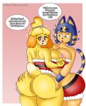2females animal_crossing animal_humanoid ankha_(animal_crossing) anthro arquemipe big_breasts blonde_hair breasts butt butt_focus butt_grab canid canine canis cat_humanoid cat_tail christmas christmas_clothing christmas_outfit clothing dog_ears dog_girl dog_tail domestic_cat domestic_dog duo felid felid_humanoid feline feline_humanoid felis female female/female fur grabbing hair hand_on_butt hi_res holidays humanoid isabelle_(animal_crossing) mammal mammal_humanoid nintendo thick_thighs yellow_body yellow_fur