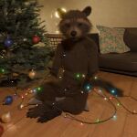1:1 3d_(artwork) absurd_res anthro blackxeno_(artist) blender_(software) christmas christmas_lights christmas_tree digital_media_(artwork) feet genitals guardians_of_the_galaxy hi_res holidays looking_at_viewer male mammal marvel nude penis penis_tip plant procyonid raccoon rocket_raccoon rockyrcoon sitting sitting_on_ground smile smiling_at_viewer solo tree
