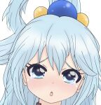  1girl aqua_(konosuba) blue_eyes blue_hair blush crying crying_with_eyes_open hair_between_eyes hair_ornament hair_rings kono_subarashii_sekai_ni_shukufuku_wo! long_hair looking_at_viewer open_mouth sad simple_background single_hair_ring solo tears user_vadu8322 