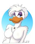 absurd_res anatid anseriform anthro avian big_breasts bird breasts casual_nudity daisy_duck disney duck ducktales featureless_breasts female half-closed_eyes hi_res jewelry looking_at_viewer lunula_(artist) narrowed_eyes necklace necklace_only non-mammal_breasts nude quack_pack relaxation relaxed_expression relaxing seashell_necklace smile solo