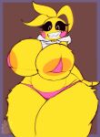 2024 absurd_res anthro areola avian big_breasts bird black_sclera blonde_hair blush blush_stickers bra breasts chicken clothing female five_nights_at_freddy&#039;s five_nights_at_freddy&#039;s_2 galliform gallus_(genus) gardegu grin hair hi_res huge_breasts huge_thighs hyper hyper_thighs machine panties phasianid robot scottgames sharp_teeth smile solo standing teeth thick_thighs toy_chica_(fnaf) underwear watermark wide_hips yellow_body