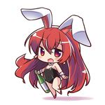  animal_ears blush bunny_ears bunnysuit chibi full_body highres long_hair looking_at_viewer open_mouth original red_hair ryogo simple_background smile solo usami_tsuitachi white_background 