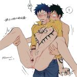  ! 2boys after_sex after_vaginal arm_tattoo ass bar_censor black_hair blush bottomless censored chest_tattoo commentary_request cum cum_in_pussy demorzel earrings erection facial_hair full-face_blush goatee hand_tattoo highres jewelry legs_grab male_futanari monkey_d._luffy multiple_boys navel nipples one_piece pee peeing peeing_self penis pussy scar scar_on_cheek scar_on_face shirt short_hair spoken_exclamation_mark spread_legs sweat tattoo topless_male trafalgar_law translation_request trembling yaoi yellow_eyes yellow_shirt 