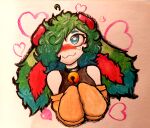 absurd_res animal_humanoid bell bell_collar blush bovid bovid_humanoid caprine caprine_humanoid clothed clothing collar cute_expression ear_tuft eyeliner female floppy_ears fluffy_ear freckles green_hair hair hearts_around_head hi_res horizontal_pupils horn humanoid lagomorph lagomorph_humanoid leporid leporid_humanoid makeup mammal mammal_humanoid pupils rabbit rabbit_humanoid sheebi sheebibites sheep sheep_humanoid teal_eyes teal_hair traditional_media_(artwork) tuft