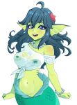 2021 absurd_res blue_eyes breasts clothing female giga_mermaid gills green_body green_skin hair hi_res humanoid jewelry long_hair looking_at_viewer marine merfolk navel necklace nipples open_mouth open_smile rodjim shantae_(series) shirt smile solo split_form third-party_edit topwear wayforward wet wet_clothing wet_shirt wet_topwear