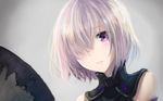  detached_sleeves fate/grand_order fate_(series) grey_background hair_over_one_eye looking_at_viewer mash_kyrielight portrait purple_eyes short_hair silver_hair solo tamae_(pixiv40276) 