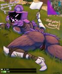 2024 5:6 5_fingers absurd_res anthro armwear artist_name bear big_breasts breasts brown_body brown_fur butt camel_toe carbonfloof clothing dialogue elbow_gloves english_text epic_games female fingers flag footwear fortnite frown fur gameplay_mechanics gloves grass gui handwear health_bar hi_res holding_flag holding_object looking_at_viewer looking_back lying mammal map minimap offscreen_character on_front outside plant raven_team_leader shin_guards shoes side_boob solo speech_bubble text thong tree underwear white_flag