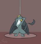 animated avian crouching dancing female feral friendship_is_magic gabby_(mlp) gryphon hasbro my_little_pony mythological_avian mythology pole pole_dancing short_playtime solo sombird spread_wings stripper_pole teats wings