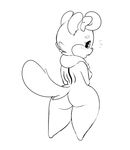  2017 anthro big_butt biped black_and_white blush breasts buckteeth butt cheek_tuft cheeks_(scribs03) chipmunk digital_drawing_(artwork) digital_media_(artwork) ears_back eyelashes female fluffy fluffy_tail flying_sweatdrops full-length_portrait fur hair hair_bow hair_ribbon half-closed_eyes hi_res line_art long_tail looking_at_viewer looking_back mammal medium_breasts monochrome neck_tuft nipples nude open_mouth portrait rear_view ribbons rodent scribs03 short_hair shortstack side_boob simple_background small_waist solo standing stripes surprise sweat sweatdrop teeth thick_thighs toony tuft white_background wide_hips 
