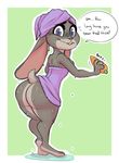  anthro blush butt carrot_dildo carrot_vibrator caught female hi_res holding_object holding_sex_toy lagomorph looking_at_viewer mammal mr.pink nightgown rabbit sex_toy solo standing thick_thighs towel vibrator wet 