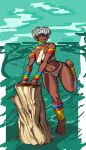  1girl absurdres barefoot blue_eyes curly_hair curvy dark-skinned_female dark_skin elena_(street_fighter) highres jewelry makof4ce neck_ring non-web_source revealing_clothes short_hair smile street_fighter street_fighter_iii_(series) street_fighter_iv_(series) thick_lips thighs very_dark_skin 
