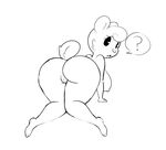  2016 3_toes ? all_fours anthro arm_support bear bent_over big_breasts big_butt biped black_and_white breasts butt cheek_tuft confusion digital_drawing_(artwork) digital_media_(artwork) erect_nipples eyelashes female fur hair hanging_breasts hi_res huge_breasts humanoid_hands hunni_bear_(scribs03) inner_ear_fluff kneeling line_art looking_at_viewer looking_back mammal monochrome nipples nude pussy raised_tail rear_view scribs03 short_hair simple_background solo speech_bubble tailwag toes tuft white_background 