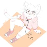 1:1 absurd_res anthro boui chastity_cage chastity_device clothing collar converse_shoes domestic_cat felid feline felis hi_res hoodie leash male mammal pink_clothing pink_hoodie pink_topwear shaking shy solo topwear