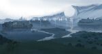  absurdres arknights city cityscape copyright_name day grass highres knight_fault mountain no_humans outdoors river scenery sky water wreckage 