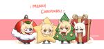  4girls :d ;3 ahoge animal_ear_fluff animal_ears arknights blemishine_(arknights) blonde_hair blue_eyes box brown_eyes christmas_ornaments christmas_tree_costume closed_mouth gift gift_box hair_between_eyes horse_ears horse_girl horse_tail long_hair merry_christmas multiple_girls nearl_(arknights) one_eye_closed pink_background platinum_(arknights) short_eyebrows sidelocks smile star_(symbol) star_costume supershrimpcakes tail thick_eyebrows twitter_username two-tone_background whislash_(arknights) white_background white_hair 