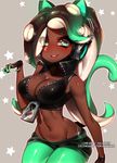  animal_humanoid blush breasts cat_humanoid cephalopod cleavage clothed clothing dark_skin fake_cat_ears fake_ears feline female hair halphelt headphones humanoid mammal marina_(splatoon) marine midriff navel nintendo octoling octopus simple_background splatoon tentacle_hair tentacles terupancake video_games 