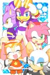  5girls amy_rose animal_ears bat_ears bat_girl bat_wings blaze_the_cat blue_eyes cat_ears cat_girl closed_eyes cream_the_rabbit eyewear_on_head furry furry_female green_eyes kusunoki_cherry looking_at_viewer multiple_girls one_eye_closed open_mouth pants pink_fur purple_fur rabbit_ears rabbit_girl rouge_the_bat smile sonic_(series) sonic_riders sportswear visor_cap wave_the_swallow white_fur white_pants wings yellow_eyes 