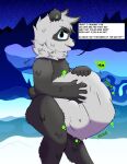 abdominal_bulge anthro bear belly belly_squish black_body black_fur chi_panda chi_panpan death digestion digestion_noises english_text fatal_vore fur giant_panda hi_res ice male male_pred mammal overweight overweight_anthro overweight_male snow solo squish text vore white_body white_fur