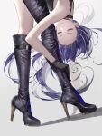  1girl absurdres acheron_(honkai:_star_rail) asymmetrical_footwear bare_arms bare_shoulders black_footwear black_gloves boots closed_eyes commentary_request gloves hidulume high_heel_boots high_heels highres honkai:_star_rail honkai_(series) purple_hair solo standing 