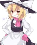  :3 apron blush commentary_request gloves hat hidden_star_in_four_seasons highres kirisame_marisa long_skirt long_sleeves pink_gloves pink_scarf scarf short_hair skirt smile solo touhou v-shaped_eyebrows vest waist_apron witch_hat yorurumo 