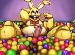 2024 animatronic anthro ball_pit big_penis blue_eyes bodily_fluids buckteeth drooling erection five_nights_at_freddy&#039;s genitals glans hand_behind_head humanoid_genitalia humanoid_penis lagomorph leporid looking_at_viewer machine male mammal open_mouth overweight overweight_anthro overweight_male penis pink_glans pink_penis pupils rabbit red_bowtie robot saliva scottgames solo spring_bonnie_(fnaf) teastuff teeth thick_thighs tongue tongue_out vein veiny_penis yellow_body yellow_inner_ear