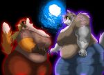 2014 anthro areola_outline belly big_breasts bottomwear breasts canid canine canis clothing digital_media_(artwork) duo female fox glowing glowing_eyes huge_breasts light mammal michelle_(xxsparcoxx) nipple_outline obese obese_anthro obese_female open_mouth overweight overweight_anthro overweight_female pants shirt sophia_(xxsparcoxx) teeth topwear wolf xxsparcoxx