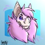 1:1 ambiguous_gender anthro bat fangs fur headshot_portrait hi_res kerolink looking_at_viewer male mammal one_eye_closed pink_body pink_fur portrait purple_eyes solo stacyify03 teeth wink winking_at_viewer