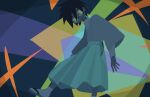  1boy closed_mouth foot_out_of_frame hakama head_tilt itoshiki_nozomu japanese_clothes leaning_forward limited_palette long_sleeves magusagari male_focus messy_hair no_lineart sandals sayonara_zetsubou_sensei short_hair socks solo white_socks yellow_eyes 