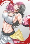  :d abs armpits bare_shoulders black_hair blood boxing boxing_gloves breasts brown_hair covered_nipples crop_top fang grin highres impossible_clothes inverted_nipples large_breasts long_hair looking_at_viewer midriff multicolored_hair namesake navel neo_(rwby) no_bra nonoririn open_mouth pink_eyes pink_hair rwby senki_zesshou_symphogear shorts sideboob smile solo sports_bra tank_top teeth toned two-tone_hair 