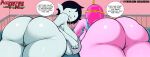 2023 absurd_res adventure_time big_breasts big_butt black_hair breasts butt candy_people_(at) cartoon_network clothing coldarsenal duo english_text fangs female food food_creature grey_body grey_skin hair hi_res huge_butt humanoid humanoid_pointy_ears marceline_abadeer not_furry pink_body princess_bubblegum teeth text url