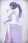 1girl absurdres bare_shoulders blue_archive breasts commentary_request dress elbow_gloves gloves halo highres large_breasts long_hair looking_at_viewer nmi official_alternate_costume saori_(blue_archive) saori_(dress)_(blue_archive) solo white_dress white_gloves 