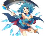  absurdres aru_(majin_shoujo) bare_shoulders blue_hair brave_dungeon breasts highres majin_shoujo non-web_source red_eyes resized sickle thighhighs upscaled 