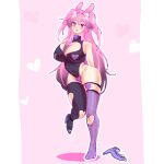  1girl animal_ears breasts cleavage_cutout clothing_cutout highres indie_virtual_youtuber large_breasts monster_girl non-web_source pink_hair plompers pluto_(vtuber) rabbit_ears slime_girl solo thick_thighs thighs virtual_youtuber 
