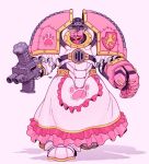  1boy adeptus_astartes armor bolter chumiicham commentary english_commentary frilled_skirt frills full_armor full_body gun highres holding holding_gun holding_weapon male_focus pink_skirt shoulder_armor skirt solo terminator_armor warhammer_40k weapon 