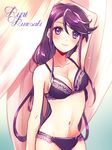  1girl armpits bra breasts cleavage kurosaki_ruri large_breasts lingerie long_hair multicolored_hair panties purple_eyes purple_hair solo standing two-tone_hair yu-gi-oh! yuu-gi-ou_arc-v 