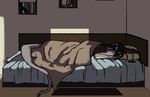  2017 anthro bed bedding bedroom big_ears big_tail blanket book carpet cellphone clothing digital_media_(artwork) fur grey_fur hair hierro hierro_(artist) lying phone pillow solo 