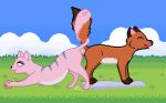 animated ass_to_ass balls bound canid canine chimera entwined_tails female female_penetrated feral fox fur genitals knotting looking_pleasured male male/female male_penetrating male_penetrating_female mammal outside penetration pink_body pink_fur pumping_cum purple_stripes sex short_playtime stripes tail tail_coil tail_mouth tongue tongue_out tugging unusual_anatomy unusual_tail vorochi