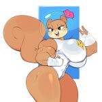 big_breasts breasts bulumble-bee female flower mammal muscular muscular_female nickelodeon plant rodent sandy_cheeks sciurid simple_background solo spongebob_squarepants thick_thighs tree_squirrel