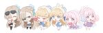 3girls absurdres angel_wings animal_ear_headwear applying_makeup asuna_(blue_archive) blonde_hair blue_archive blue_dress blue_eyes camera chibi closed_eyes closed_mouth commentary crossed_legs crying dora_(garyeong) dress eyewear_on_head food hair_bun hair_intakes hair_ornament hair_over_one_eye hair_scrunchie hairclip halo highres holding holding_camera holding_food light_brown_hair long_hair marshmallow mika_(blue_archive) multiple_girls multiple_views open_mouth pink_hair purple_dress purple_eyes scrunchie simple_background single_hair_bun sitting standing sunglasses symbol-only_commentary tears toki_(blue_archive) two-tone_eyes v_over_eye very_long_hair wariza white_background white_scrunchie wings yellow_eyes 